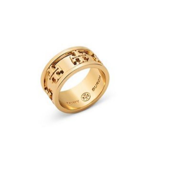 Tory Burch GOLD Metallic Raised Logo Ring - Picture 3 of 13